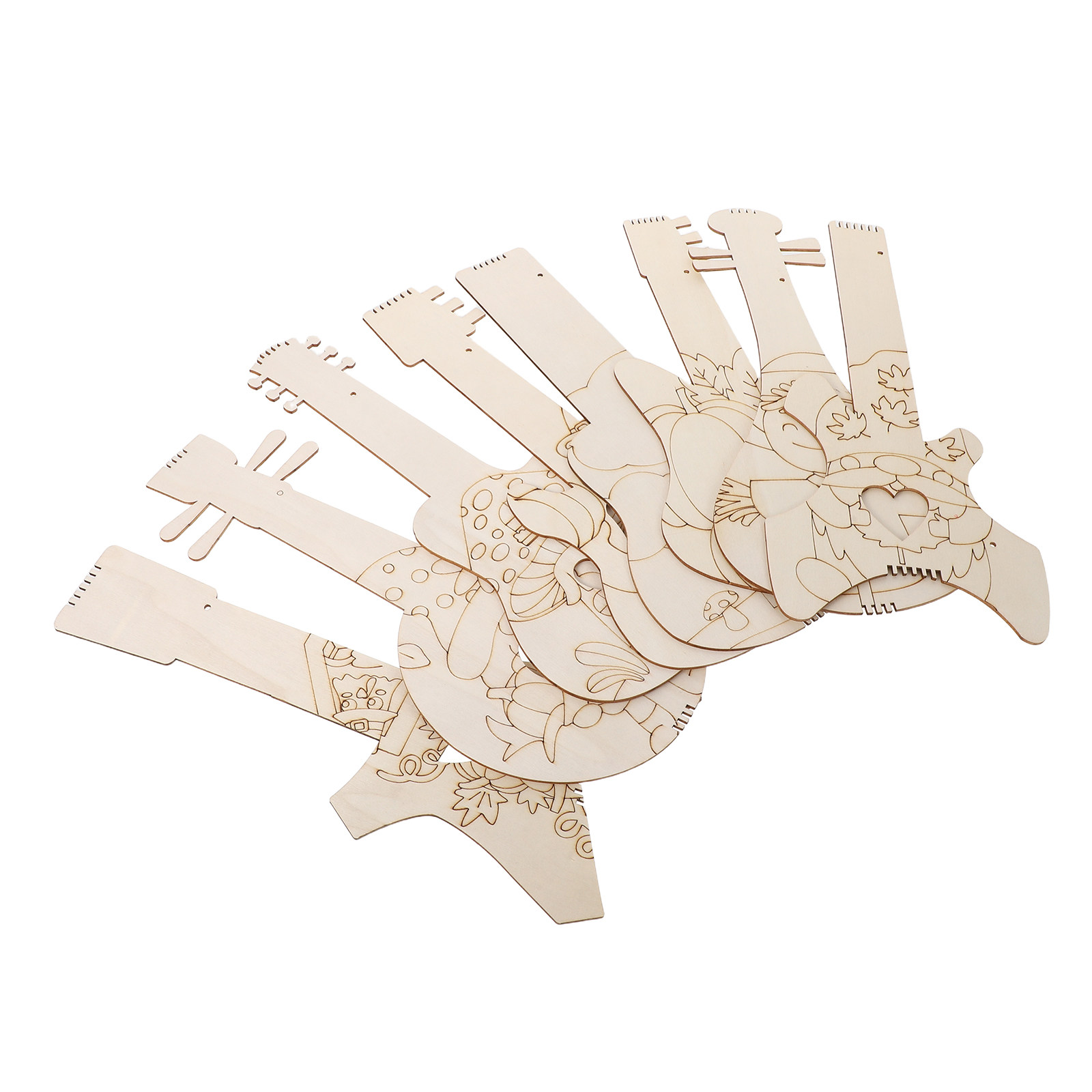 8Pcs Mini Wooden Guitar Cutout - Musical Instrument Diy For Kids 评论和价格